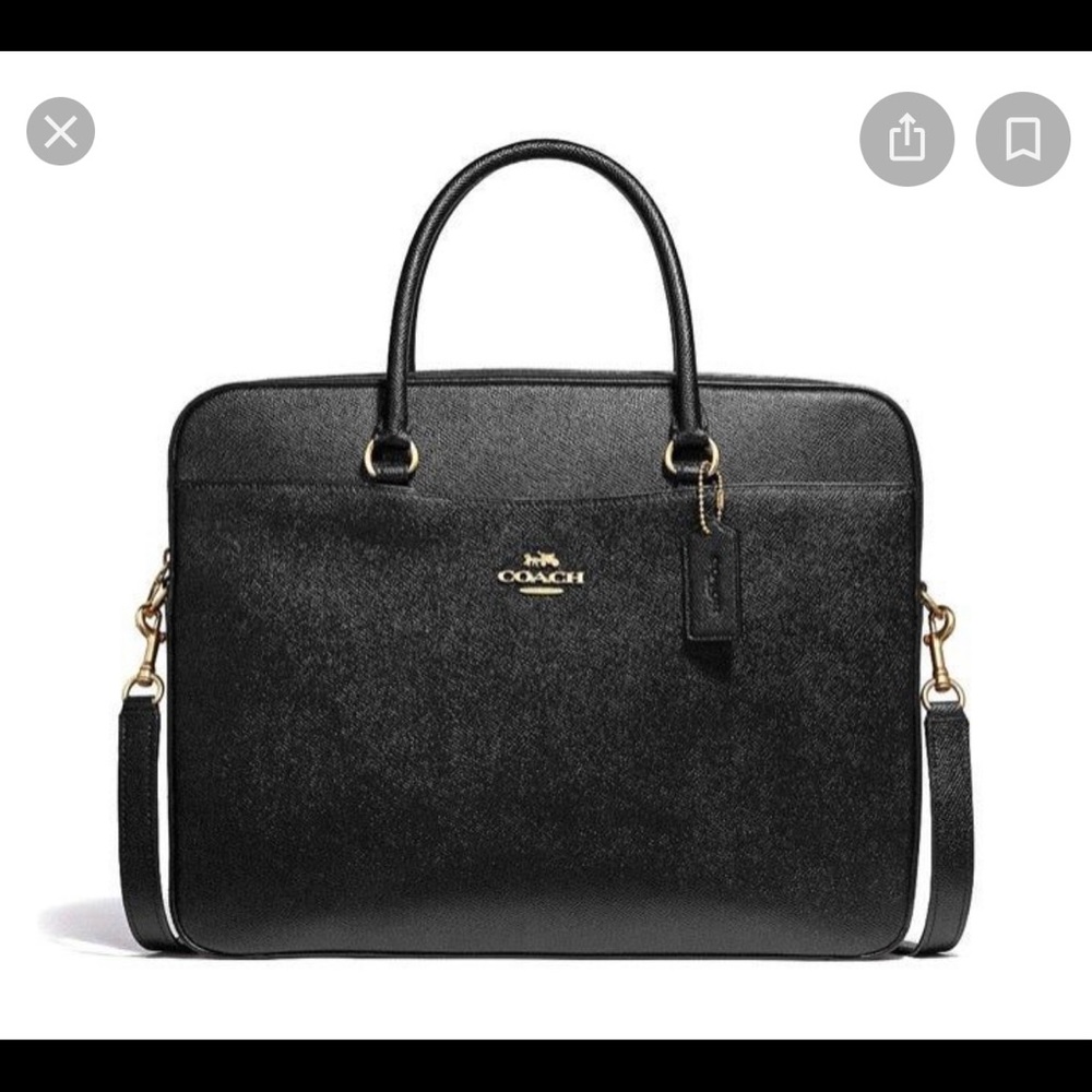 COACH Crossgrain Black Leather Laptop Bag Authentic